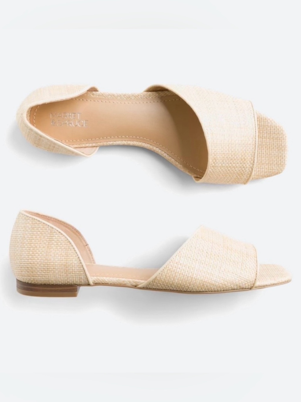 Market & Spruce Aletta Raffia Flat Sandals Tan Woven Cutout, 7.5 Resort/Boho